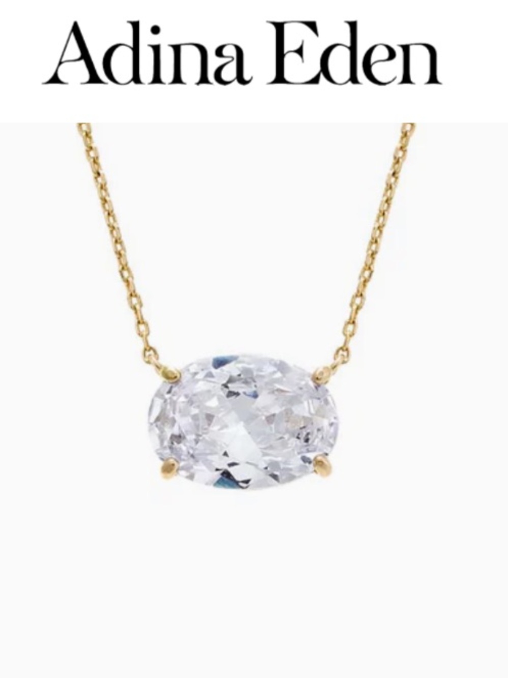 Adina Eden Gold Tone Oval CZ Pendant Necklace NEW - Picture 2 of 4
